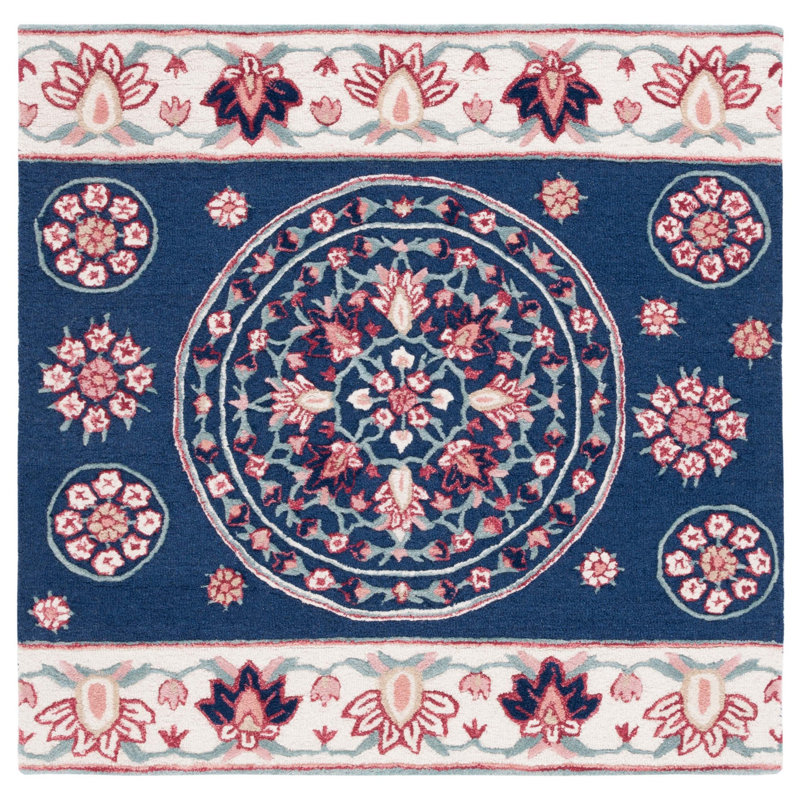 Cylie Hand Tufted Wool Floral Rug, Square 5'
