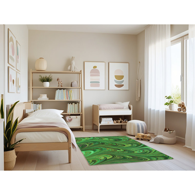 Tapis abstrait en laine vert, Rectangle 3 pi x 5 pi