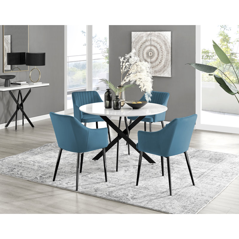 Ensemble repas pour 4 personnes Aashif, H 29,5 po x L 39,4 po x l 39,4 po, Bleu et noir