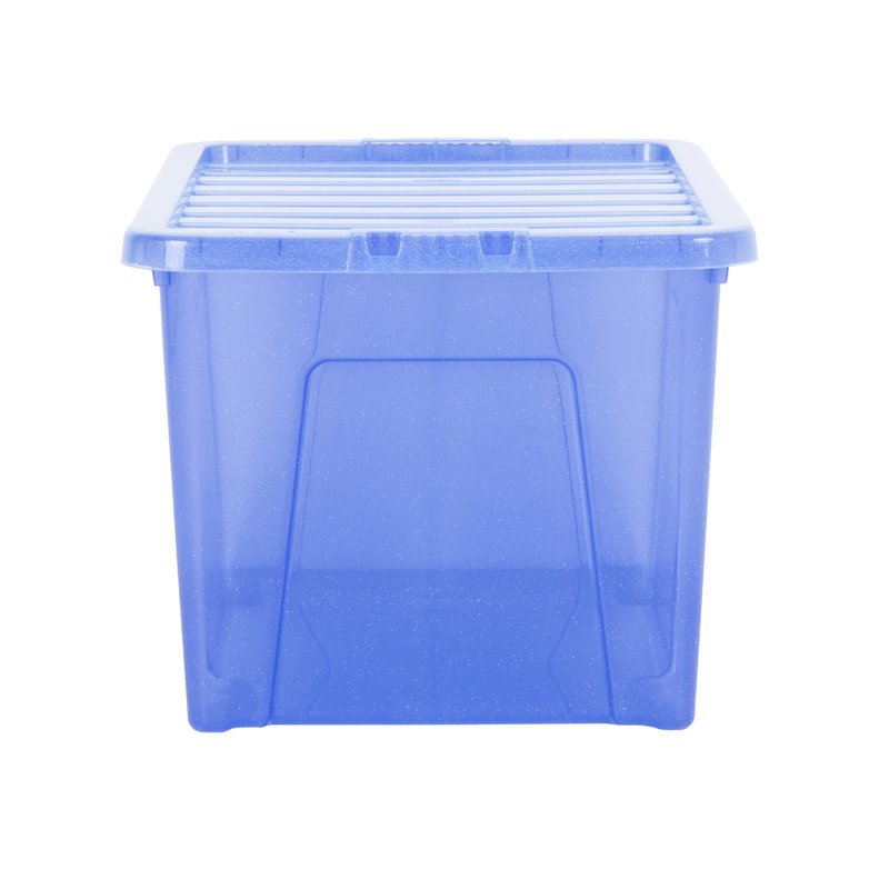 Wham Crystal 60L Plastic Storage Box Pack of 3 Tint Sparkle Blue