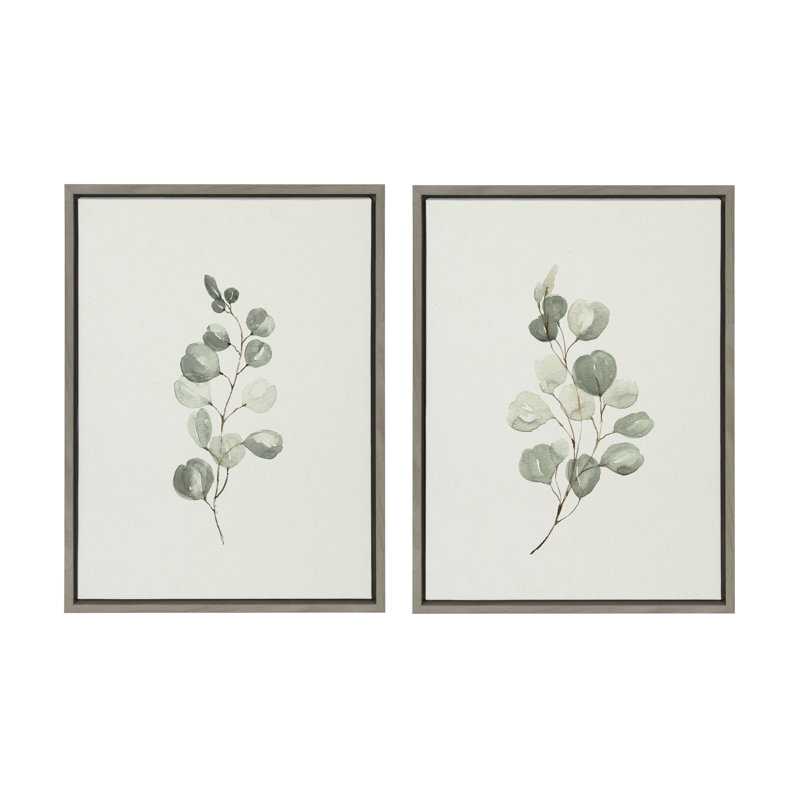 «Eucalyptus 4a» et «Eucalyptus 4b» par Maja Mitrovic de «Makes My Day Happy», ensemble d'art mural sur toile, Gris