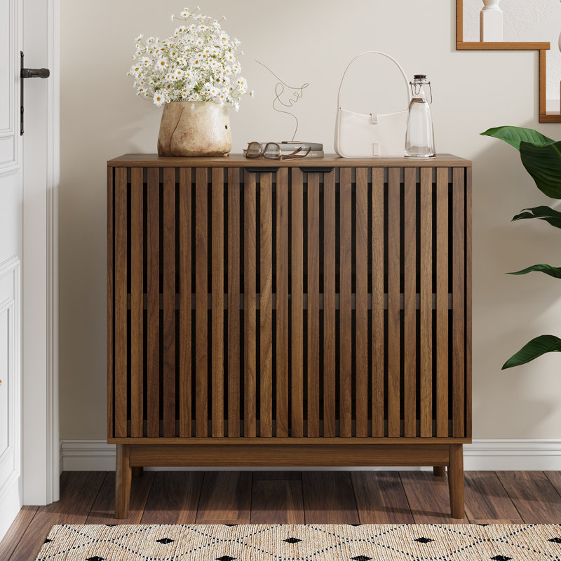 Sideboard Cabinet,Fluted Accent Cabinet with Two Doors & Shelves,Freestanding TV Stand,Coffee Bar for Living Room, Brown