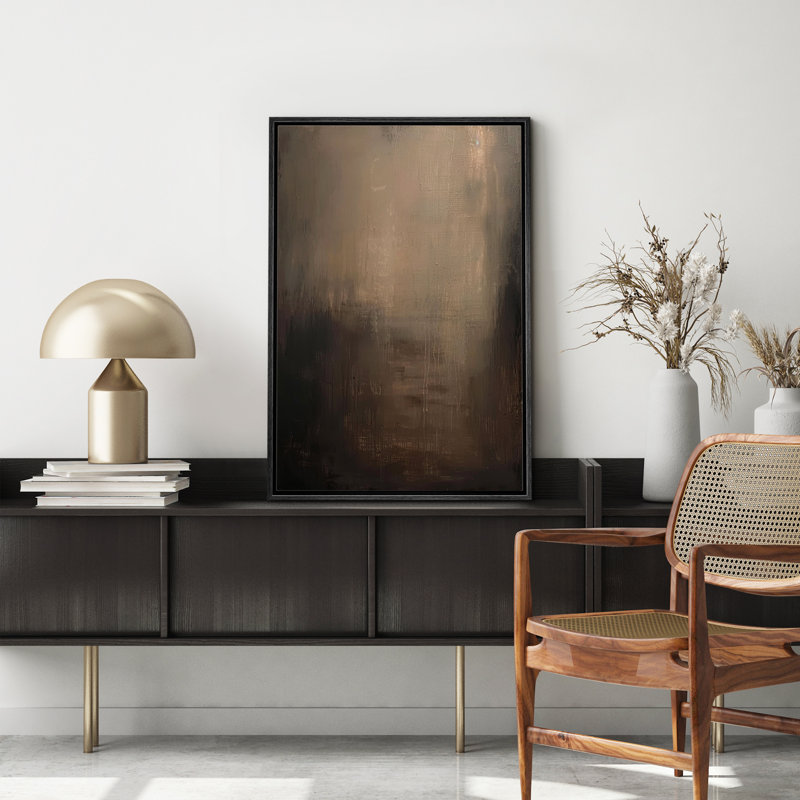 Minimal Landscape " Moody Abstract Textured Dark Brown Shades " Artwork Framed Canvas Print Wall Art, 36" H x 24" W, Black