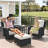  7 Piece Wicker Outdoor Furniture Set with 6-inch Comfy Cushions, High Back Patio Furniture Set with Swivel Rocking Chairs and Side Table-710183936-710184445