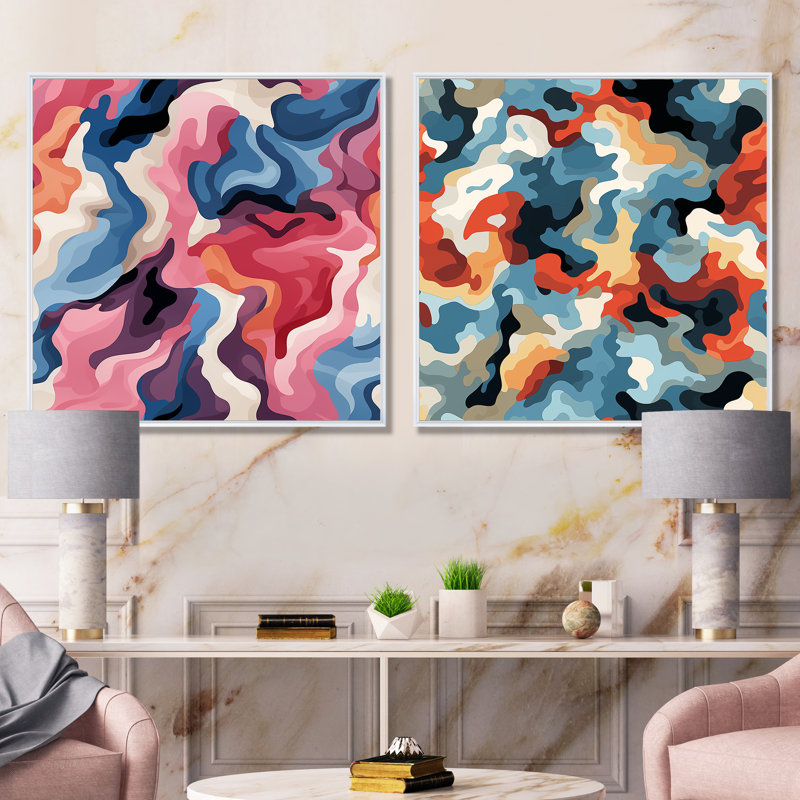 Cornesha - Ensemble de 2 impressions sur toile abstraites, Cadre blanc, H 16 po x l 33 po x P 1 po