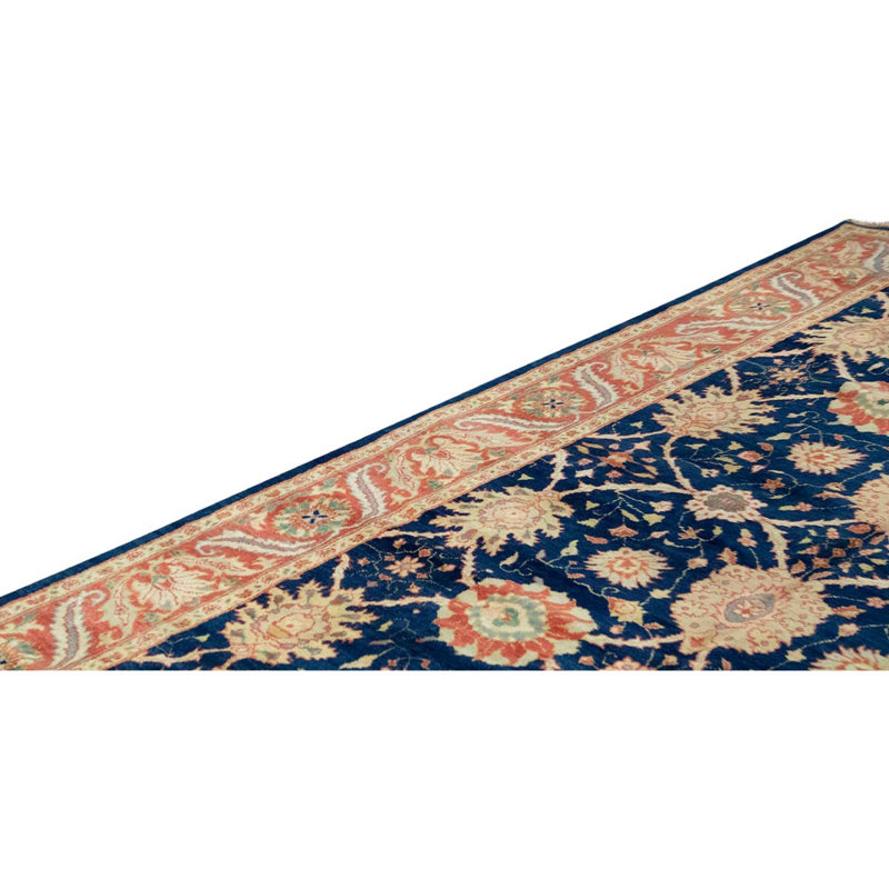 Tapis bleu / corail en laine noué à la main 7 pi 2 po x 10 pi 3 po Oriental