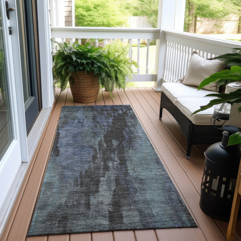 Onyxelle Blue Washable Indoor-Outdoor Rug - LOOMLAN, 2'3" x 7'6"