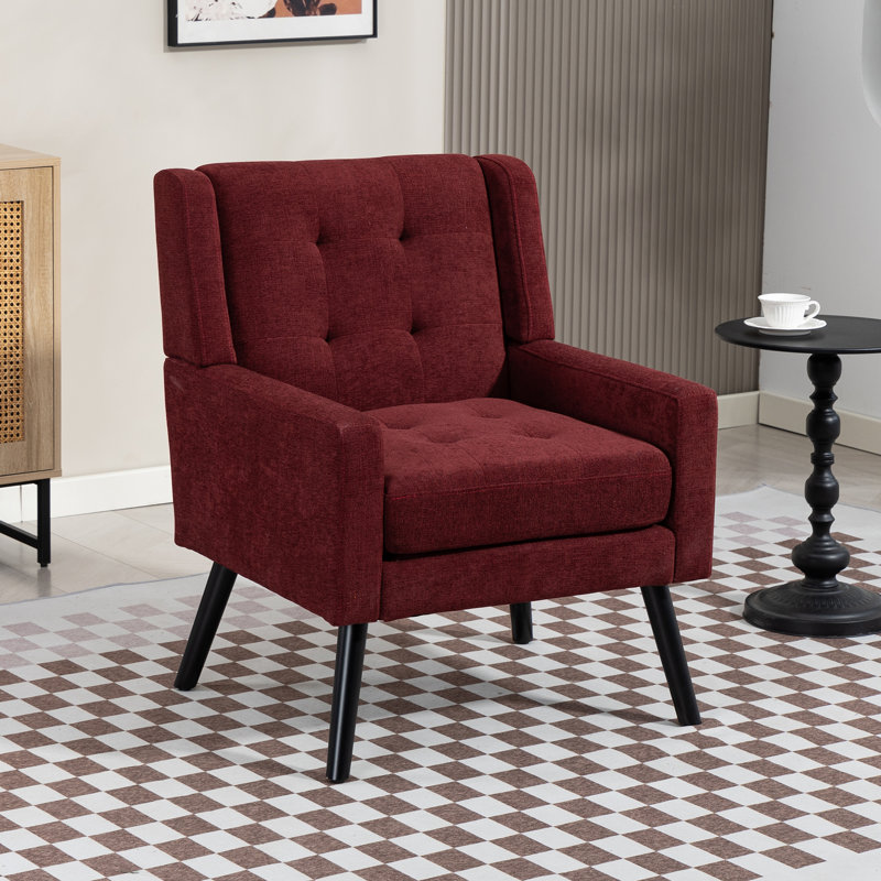 Fauteuil capitonné à dossier large rembourré, Lin rouge