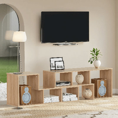 2 PCS Free Combination L-Shaped TV Console Stand, 3-tier Cube Bookcase, Modern Entertainment Center With Open Shelves For Living Room, Bedroom, Home Office