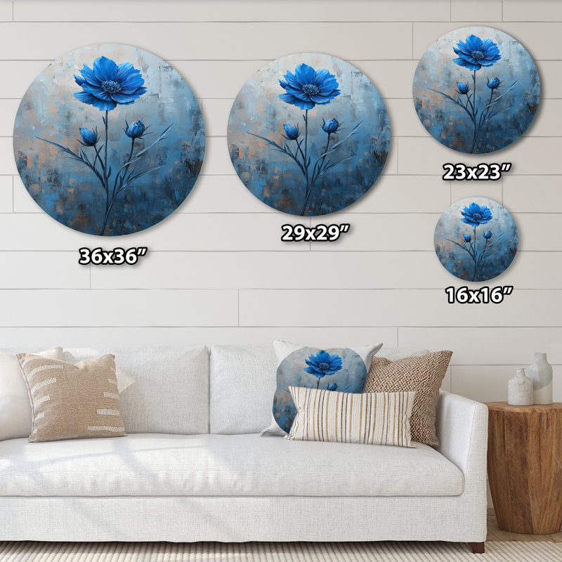Décoration murale ronde en métal Joshuwa - Cornflowers, H 23 po x l 23 po