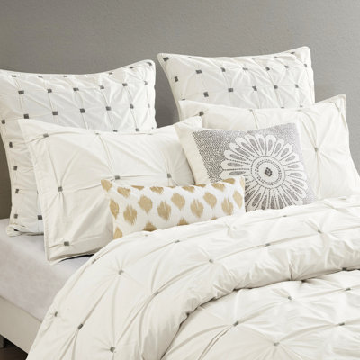 3 Piece Elastic Embroidered Cotton Duvet Cover For King/ King, Breathable Fabric King Bed With Embroidery And Button Hook