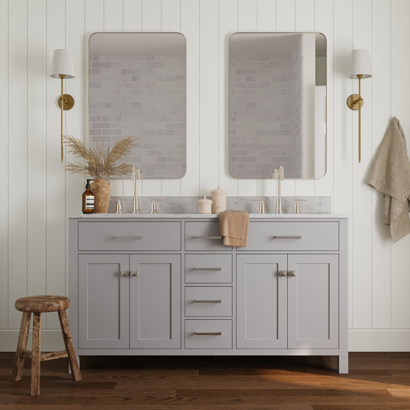 Meuble-lavabo double 60 po avec plateau en marbre blanc de Carrare Aberdeenshire, gris