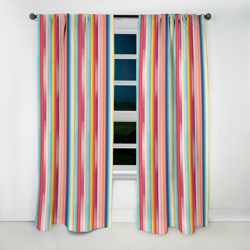 Rainbow Colors Candyland Stripes I - Stripped Curtain - Blackout Striped Curtain - 1 Panels, 52" W x 108" L