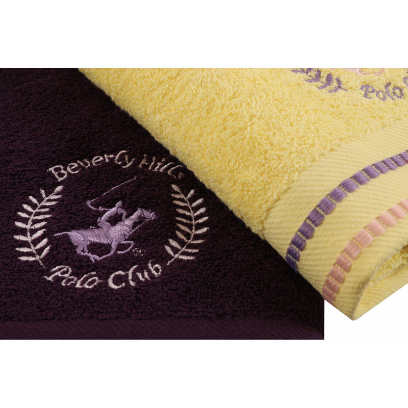Ensemble de 2 serviettes de bain 100% coton, Mauve/jaune