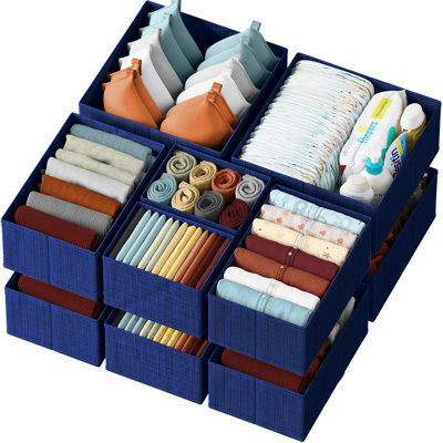 Ensemble de 12 tiroirs de rangement pour commode, chambre à coucher et garde-robe bleu marine
