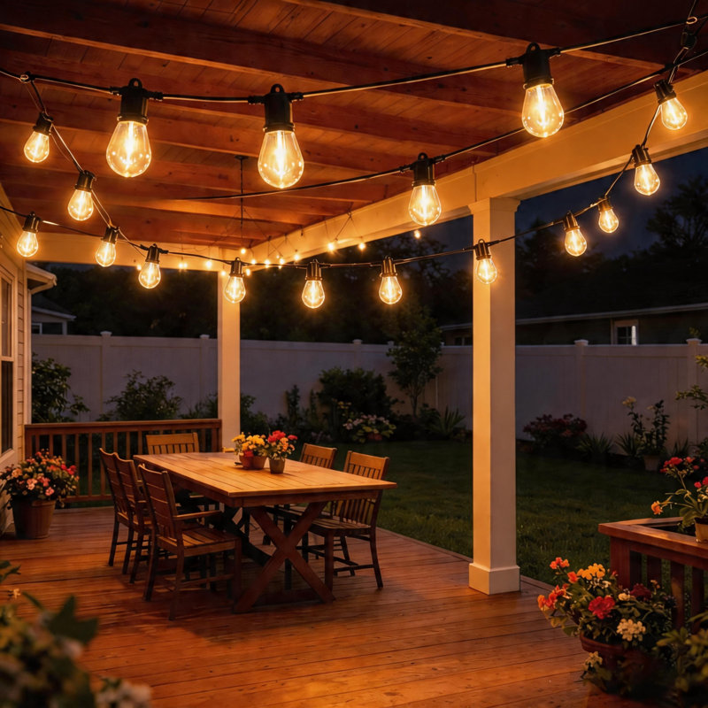 Kashayla 49FT 16-Bulb Solar & USB Charging Patio String Light 4 Modes with Remote Control Outdoor Decoration Waterproof