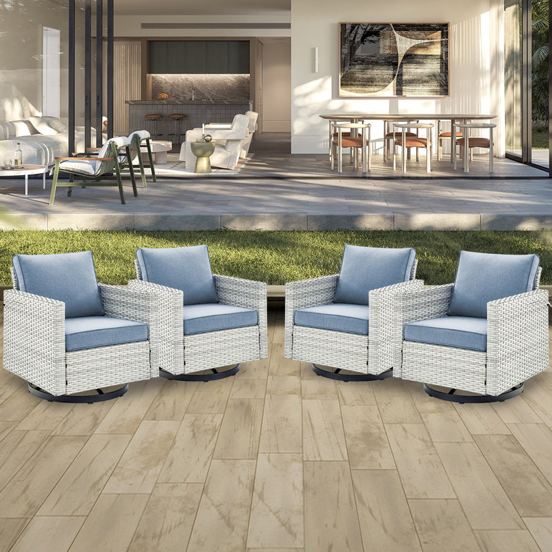 Chaises de patio pivotantes avec coussins Ingvald, Bleu pastel