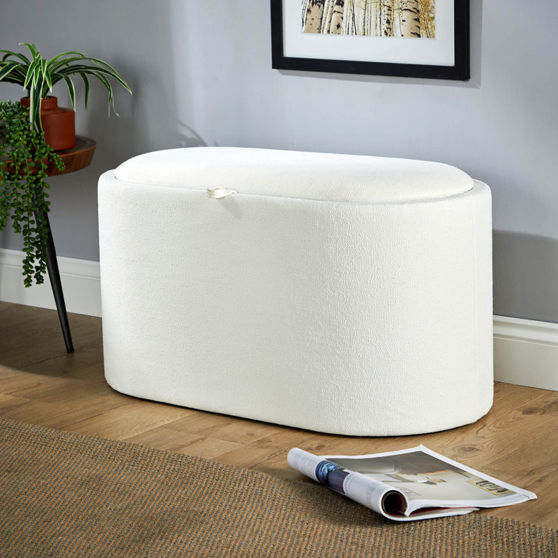 Aurie 77cm Wide Rectangle No Pattern Standard Ottoman with Storage, White
