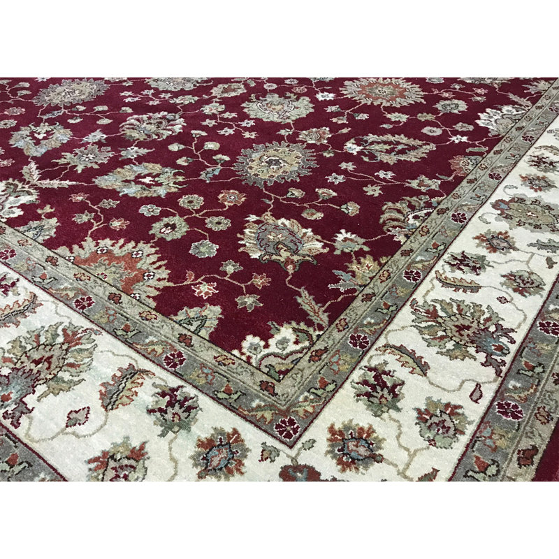 Tapis beige et vin de haute qualité noué à la main