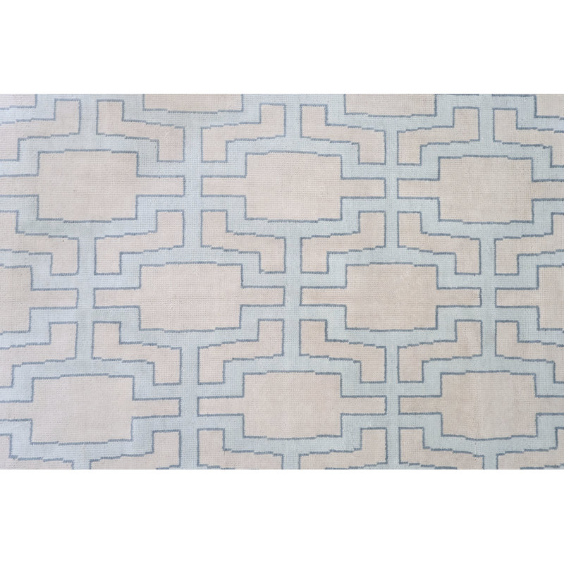 Della Hand Knotted Wool Geometric Area Rug, Blue, Rectangle 8' x 10'