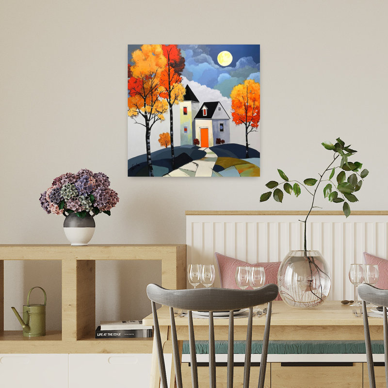 «Under A Harvest Moon», art contemporain abstrait d'automne, H 18 po x l 18 po