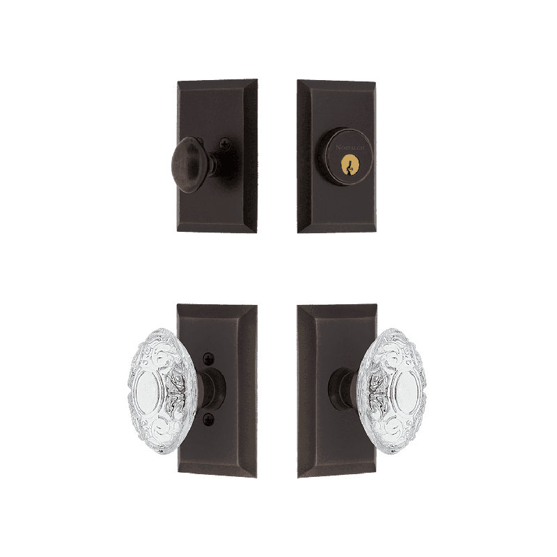 Nostalgic Warehouse Studio Entry Set with Crystal Victorian Knob, Timeless Bronze, 2.375