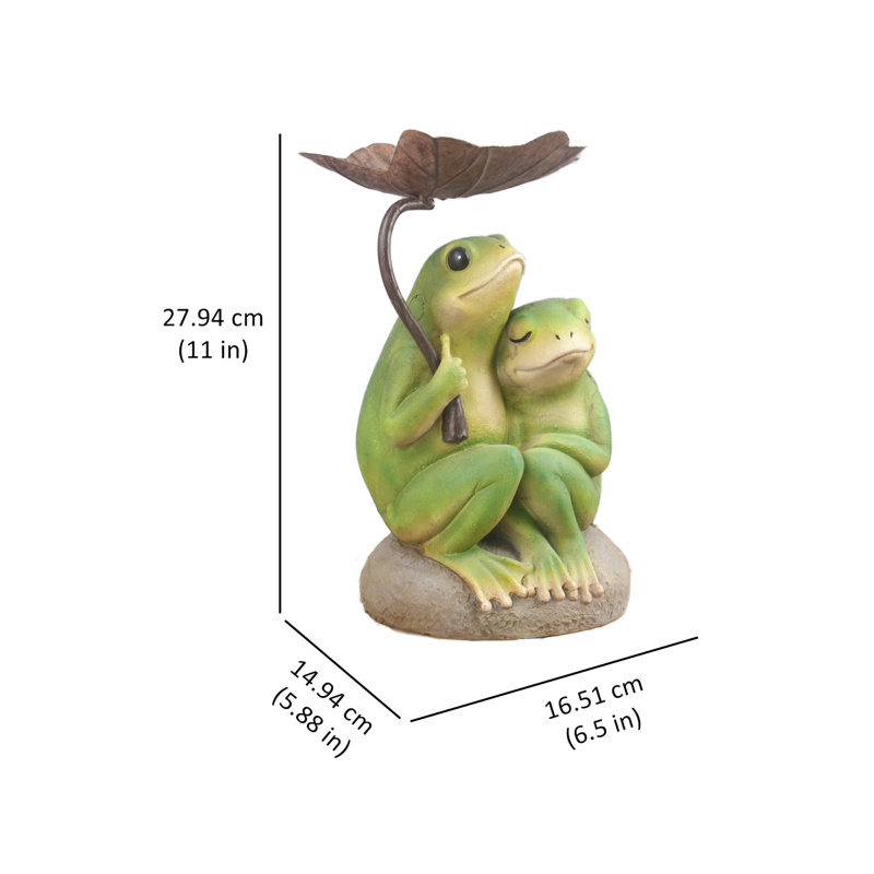 Green and Gray Resin Frog Couple Garden Statue with Leaf Umbrella