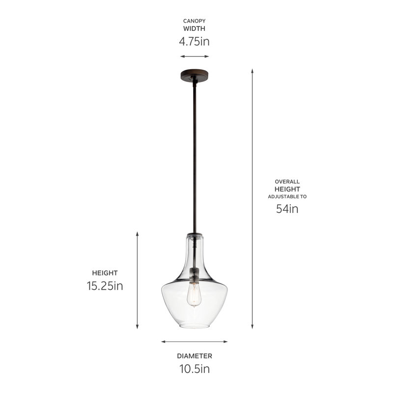 Luminaire suspendu simple à 1 lumière Moten, Clear Glass, H 15,19 po x l 10,5 po x P 10,5 po, Bronze vieilli