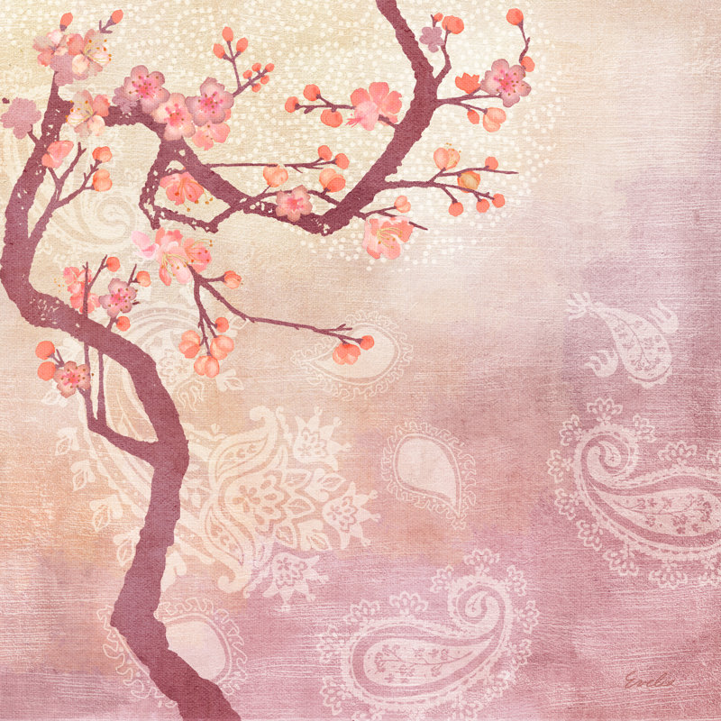 «Sweet Cherry Blossoms V», peinture sur toile, H 12 po x l 12 po