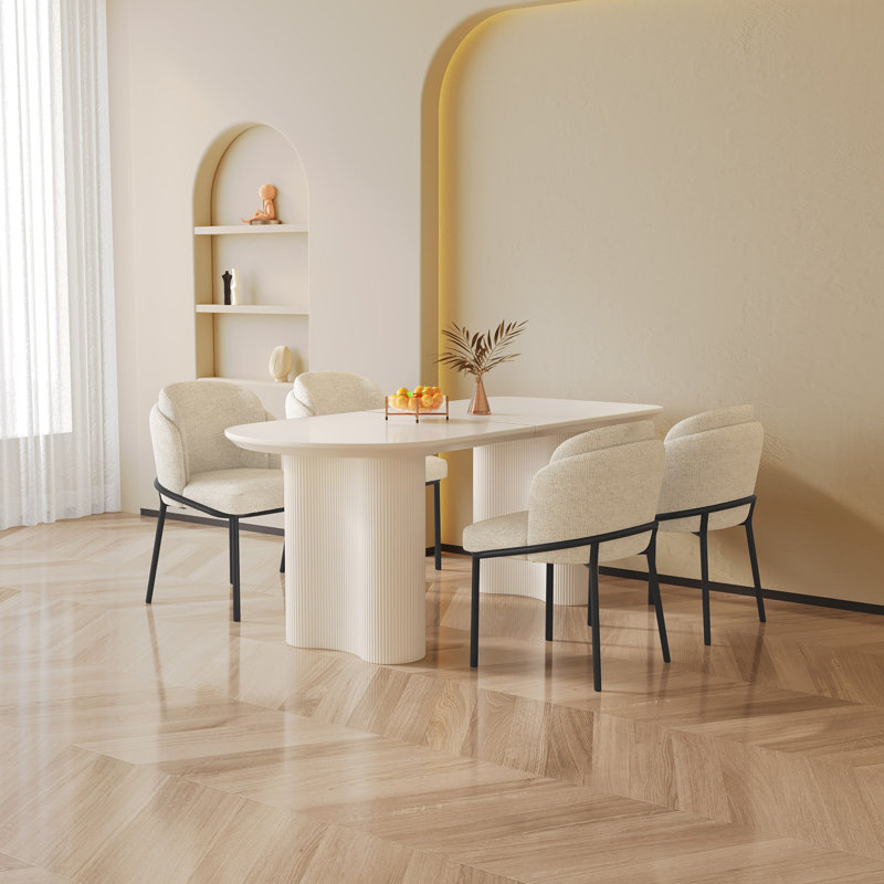 62.99" Modern Rectangle Cream White Dining Table Set with 4 Chairs for Kitchen, Bar, Living Room, 5 Pieces: Table, 4 Chairs