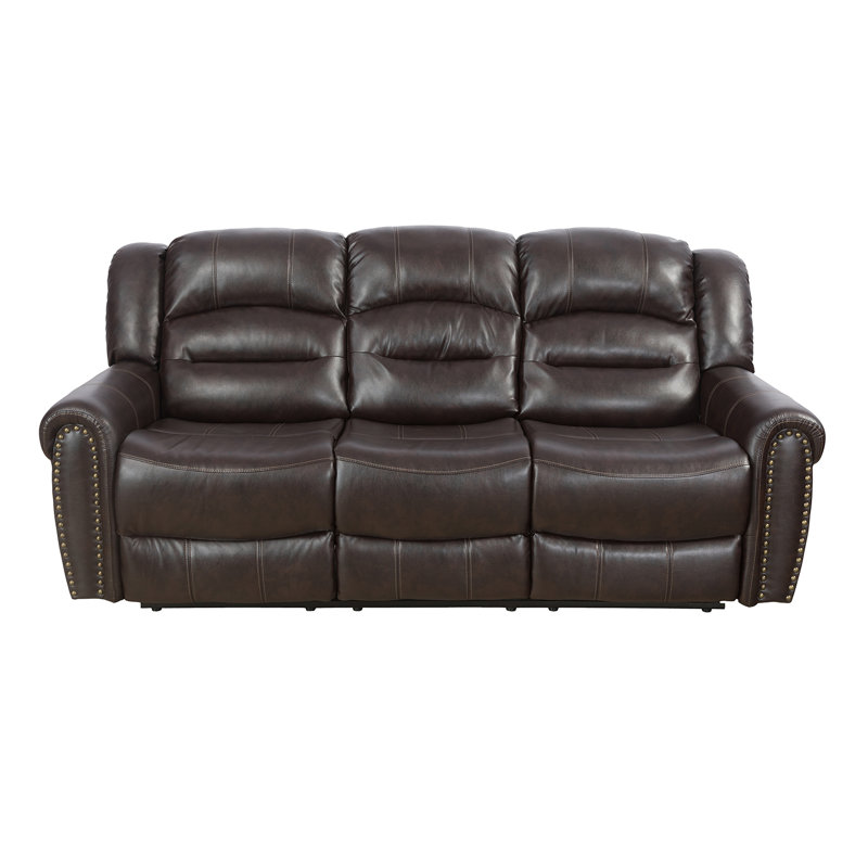 Hospers 85'' Faux Leather Reclining Sofa, Brown/Black