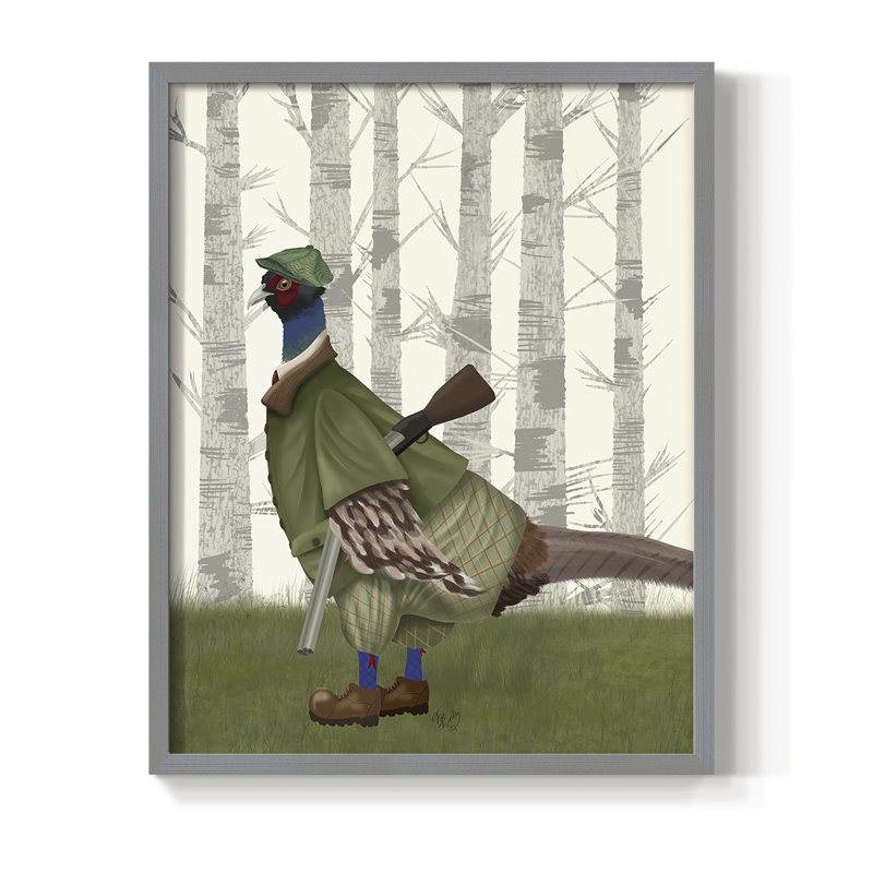 Faisan de tir 1, reproduction encadrée - bois massif, H 10 po x l 8 po, Gris