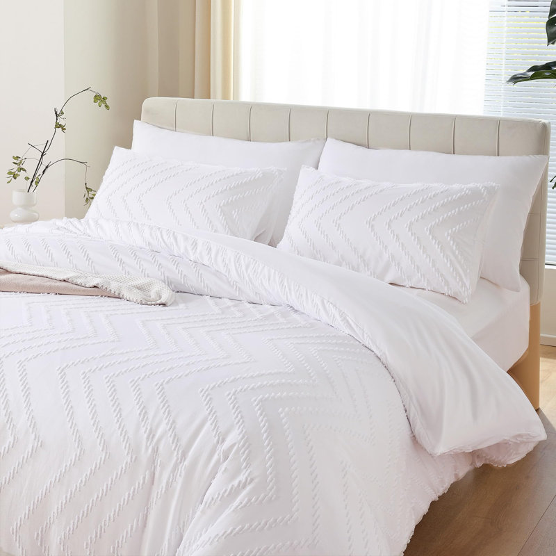  Ensemble d'édredon léger blanc très grand, 3 pièces, ensemble de literie capitonné vertical Boho Farmhouse pour toutes les saisons, pour chambre à coucher et chambre d'amis