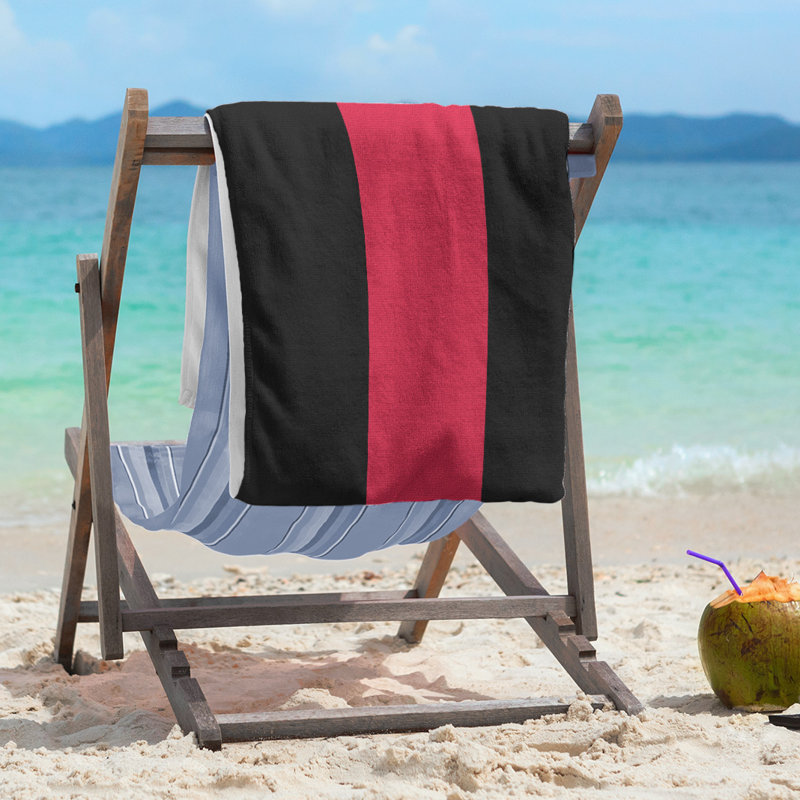 Lightweight Beach Towel, Black/Red/Black, Poly/Cotton