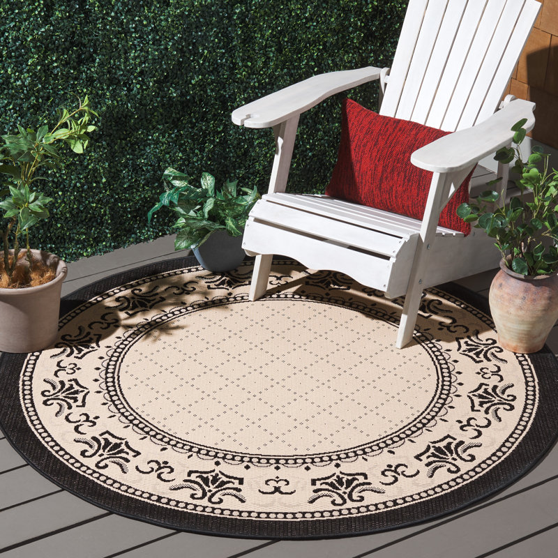 Tapis intérieur / extérieur brun clair / noir Arneshia, Rond 5 pi 3 po