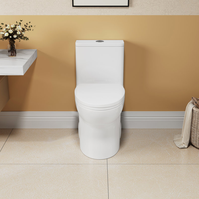 1.1/1.6 Toilet, Elongated Comfort Height, Floor Mounted, Ceramic White, Soft Close Seat, & Height , Mounted Ceramic, Approved