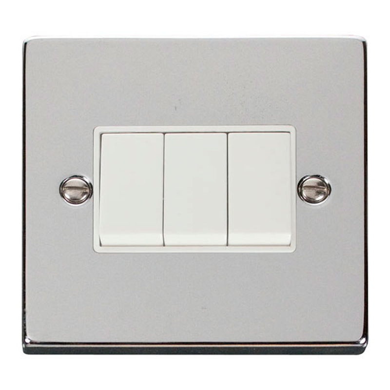 Polished Chrome 10A 3 Gang 2 Way Light Switch