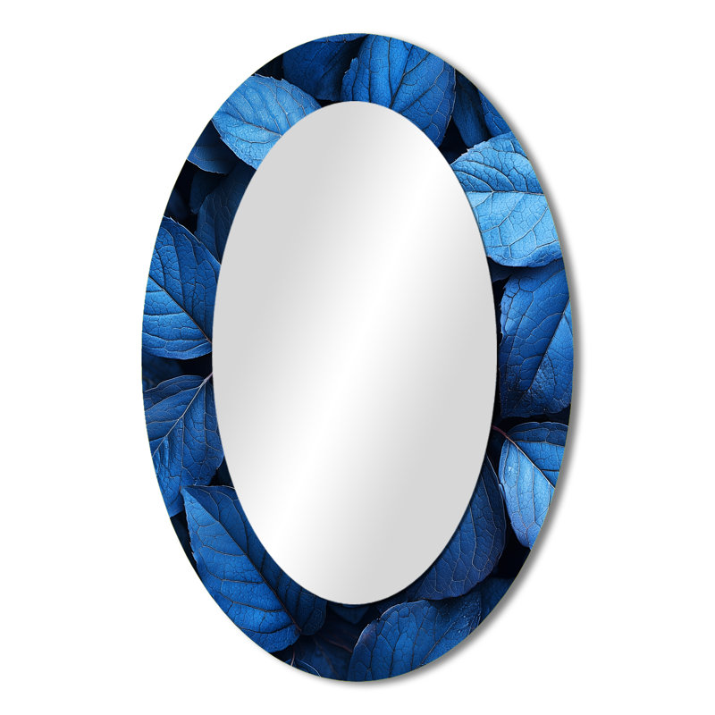 Miroir mural ovale bleu Midnight Blue Leaves Tranquility I, 36 po x 24 po