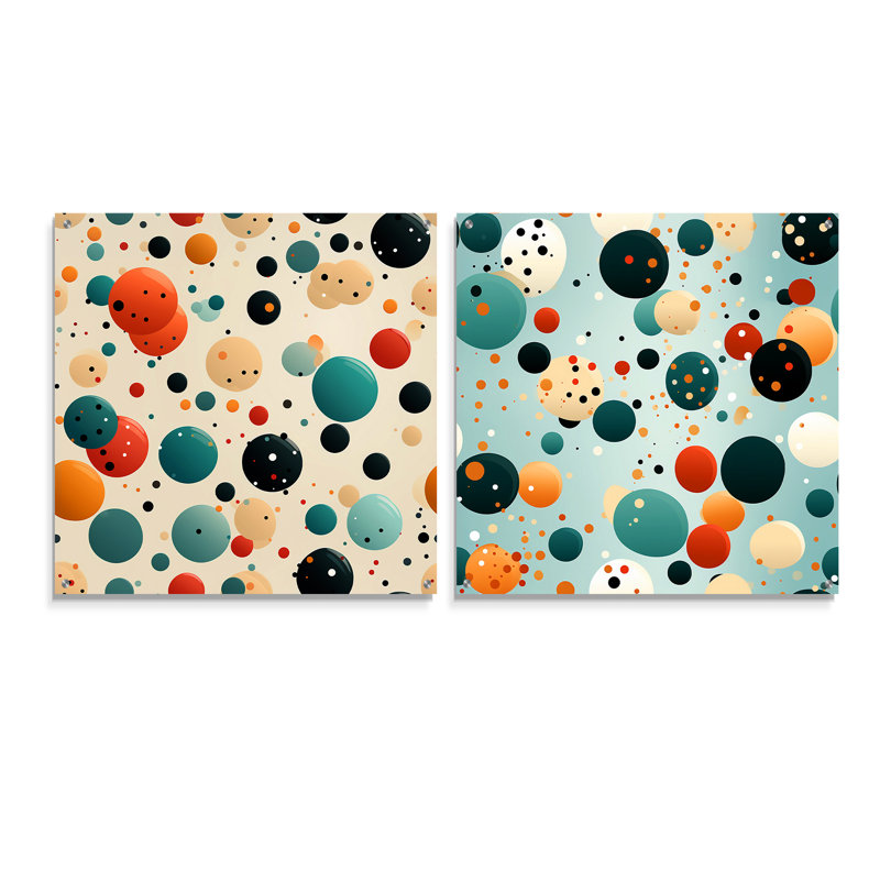 Motif rétro à pois rétro I - ensemble de 2 peintures murales abstraites en acrylique, H 36 po x l 73 po