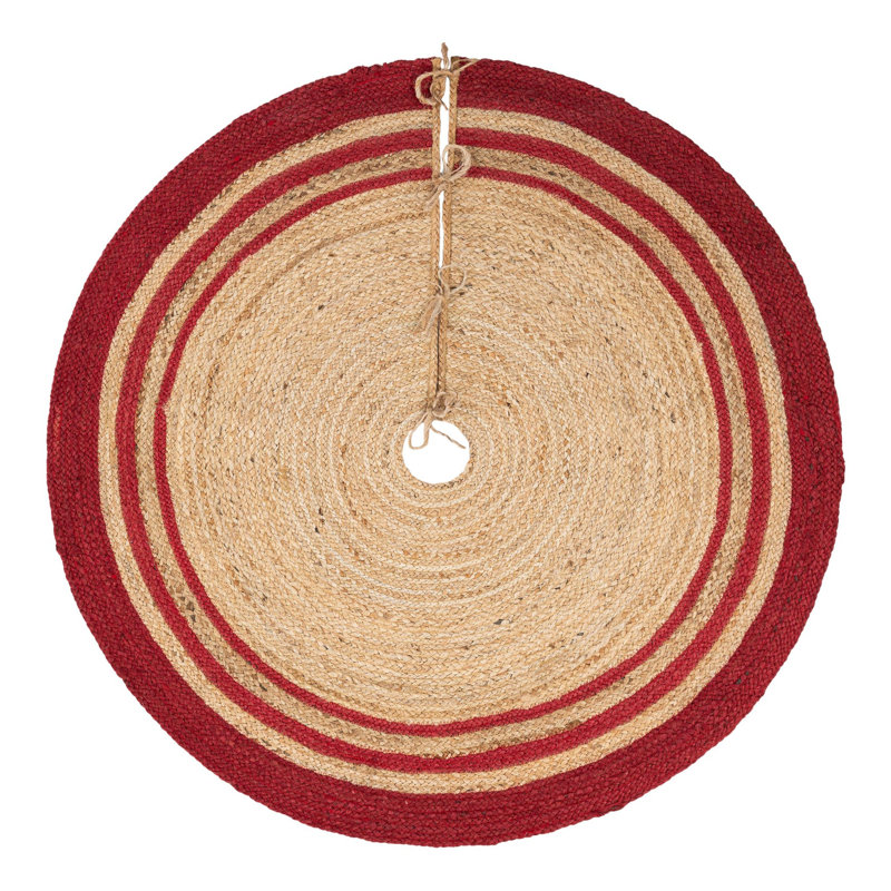 Jupe d'arbre de Noël à tisser Unique, Rond 4 pi 1 po, Beige / Rouge