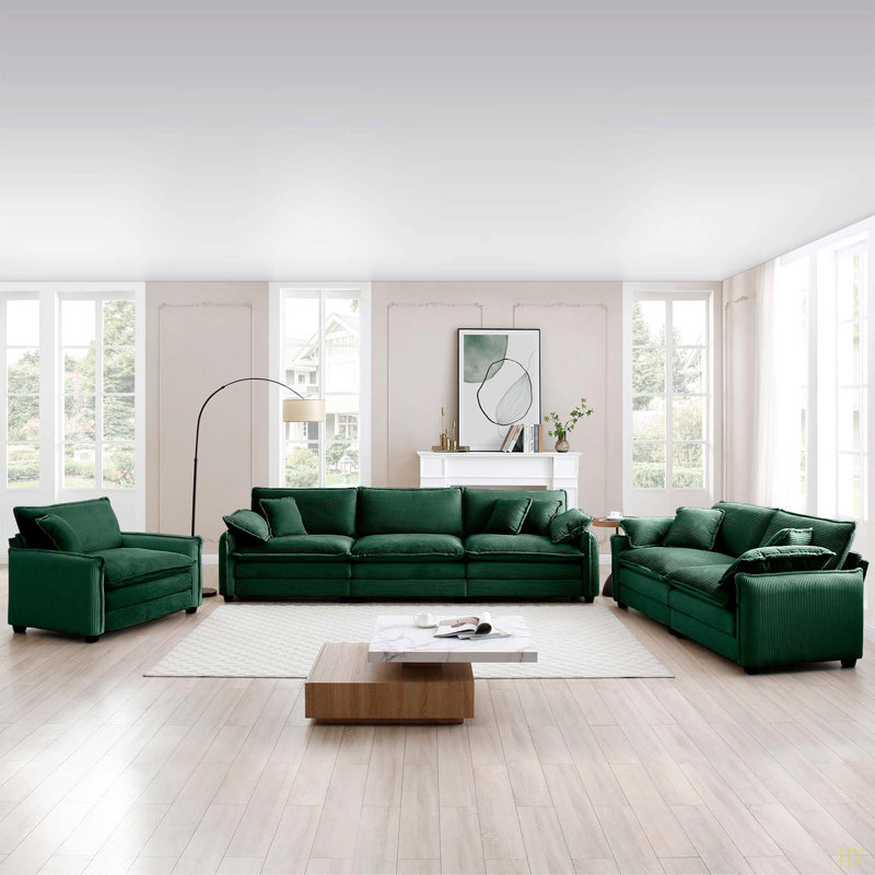 Canapé modulaire confortable 3 pièces, un canapé simple, un canapé 2 places et un canapé 3 places, canapé à assise profonde en velours côtelé