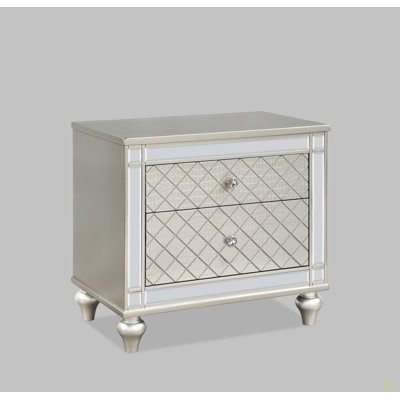 1Pc Glam 2-Drawer Bedroom Nightstand Diamond Patterned Drawer Fronts  Finish