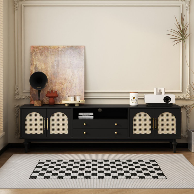 Meuble télé simple et rétro, H 22,83 po x L 86,61 po x l 15,75 po, Noir