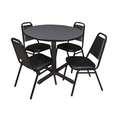 Neyland Cain Round X-Base Breakroom Table & 4 Restaurant Stack Chairs