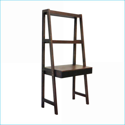 Bureau échelle avec tablettes ouvertes, 32 x 20 x 68 po | Minimaliste moderne | Bois massif et panneau de fibres à densité moyenne | Noyer brun