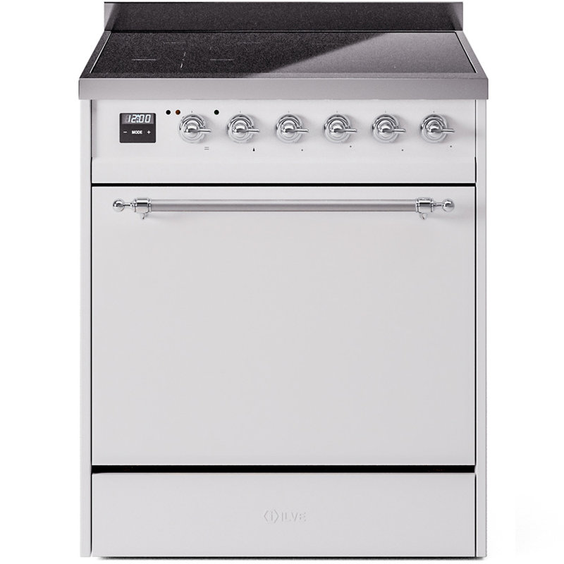 ILVE Nostalgie II Series 30 inch Induction Range with 4 Induction Elements (Solid Door), White/Chrome