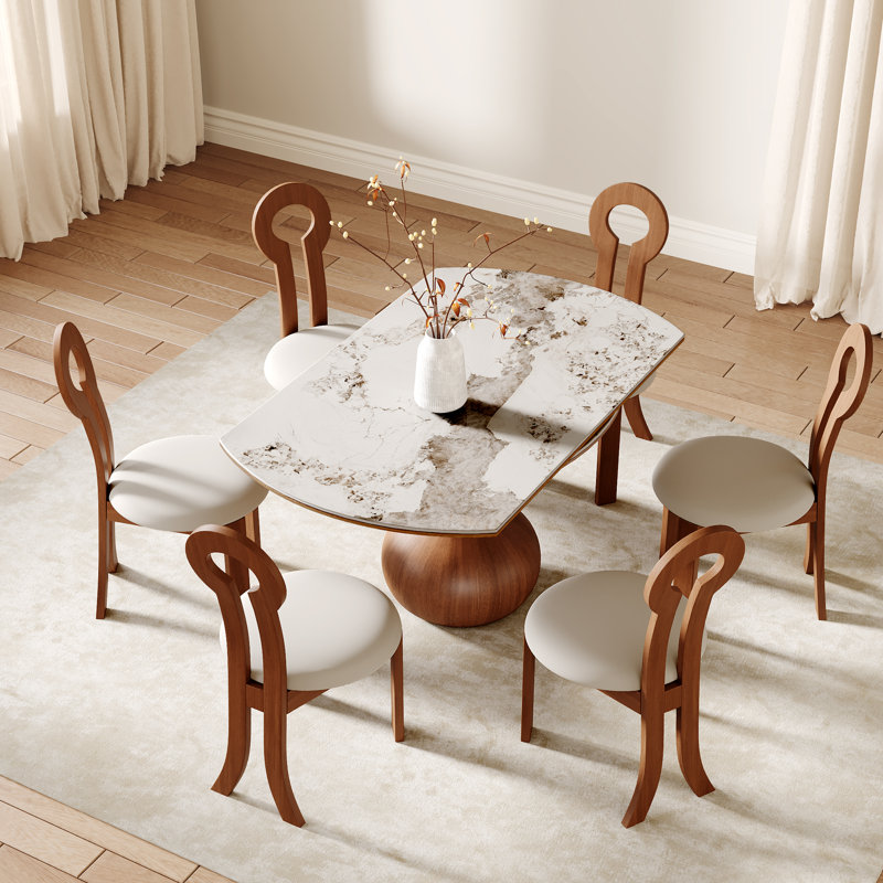 Foldable Table Dining Set, 7 Pieces: Table, 6 Chairs, White/Gold/Gray