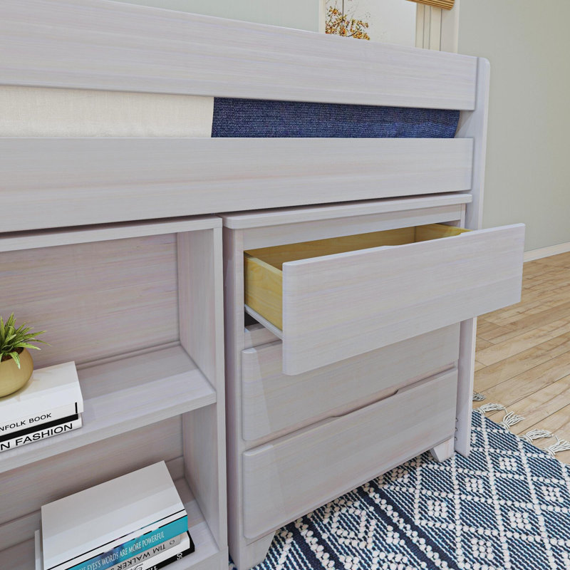 Lit mezzanine simple en bois massif Bettejo, Blanc délavé