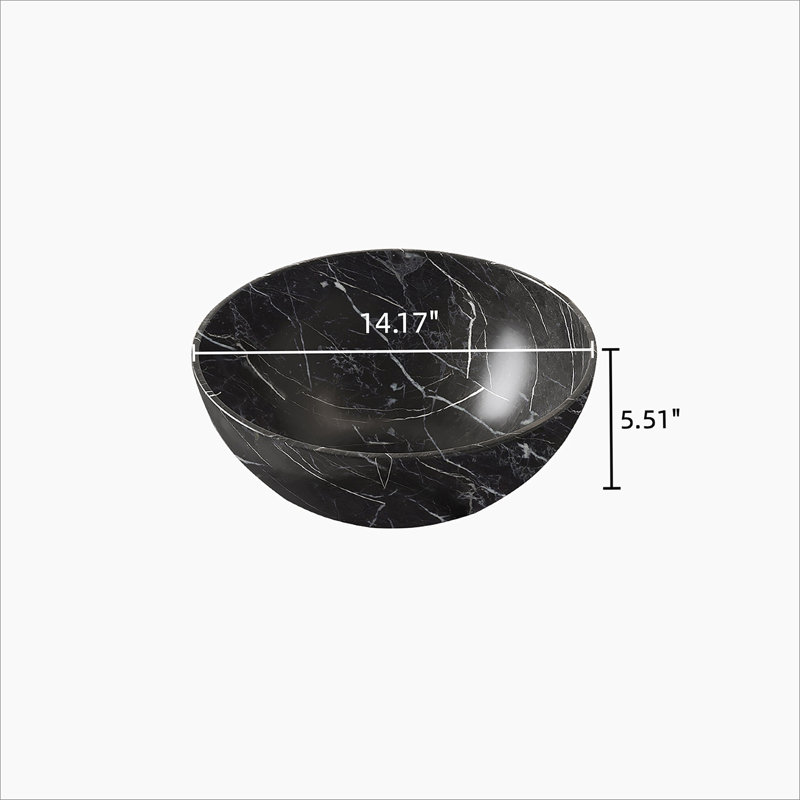14'' Bathroom Bowl Ceramic Sink with Stone Pattern, No Faucet, Matte Black