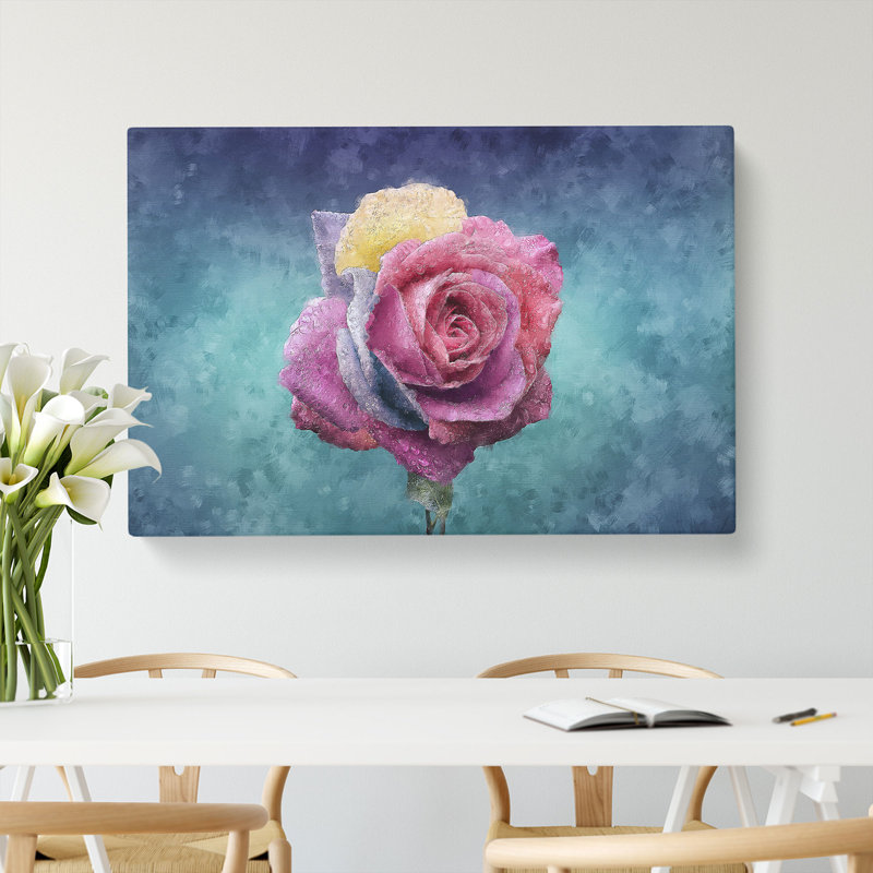 Multi-Coloured Rose Flower - Wrapped Canvas, 40cm H x 60cm W x 3cm D